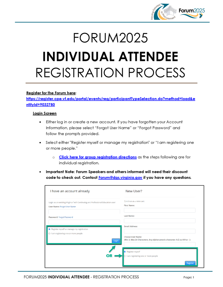 FORUM2025 INDIVIDUAL ATTENDEE REGISTRATION PROCESS